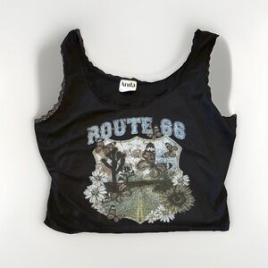 ARULA Black 'Route 66' Graphic Crop Tank Top